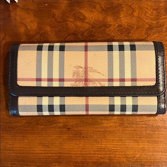 Burberry Handbags - Burberry Beige  Check Continental  Coated Canvas Wallet / Chocolate Brown Trim